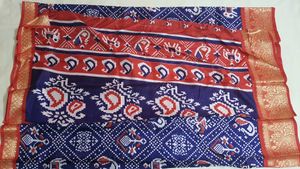 Blue &amp; Red Patterned Saree