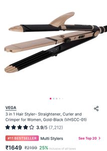 Vega 3 In 1 Hair Straightener, Curler &amp; Crimper