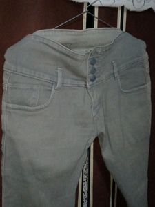 High Waist Grey Coloured Jeans For Women