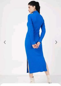 Blue Ribbed Midi Dress
