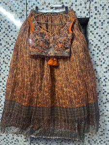 Mustard Heavy Crop Top With Skirt