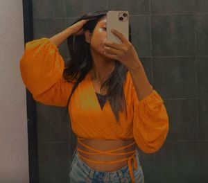 Urbanic Orange Tie around crop top