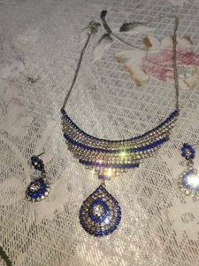 Blue Rhinestone Necklace &amp; Earring Set