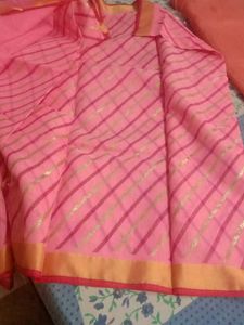 Pink Cotton Sarri With Blawaj