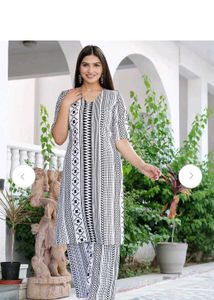 Women's White Black Printed Kurta Palazzo Set Rayo
