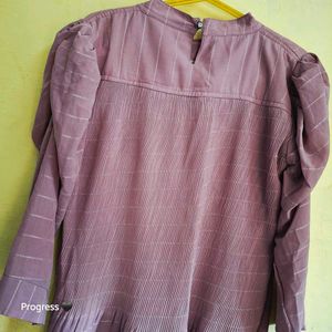 Elegant Mauve Checkered Dress