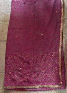 Purple &amp; Gold Bandhani Saree