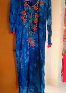 Blue Tie-Dye Embroidered Kurti