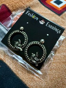 Silver Bird Hoop Oxidised Earrings