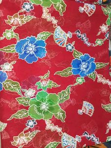 Red Floral Batik Fabric