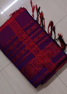Begumpuri Khadi Red Blue Saree
