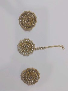 Golden Earrings And Mangtika Set.