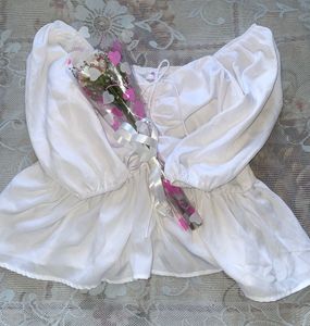 White Puff Sleeve Peplum Top