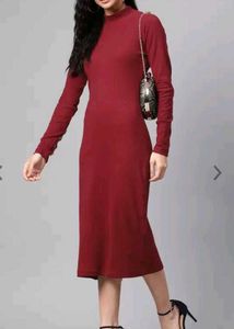 Maroon Ribbed Midi Dress
