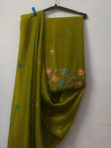 Emerald Elegance - Olive Green Embroidered Suitset