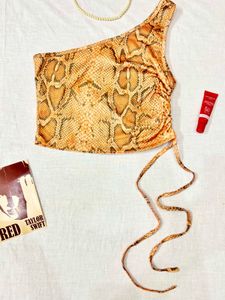 Snakeskin One-Shoulder Crop Top