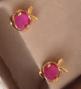 Gold plated Stud Earrings Combo- Red and Pink Ston