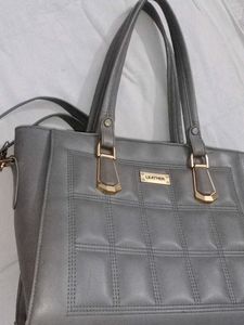 Gray Leather Tote Bag