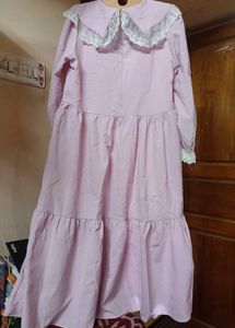 PINK TIERED DRESS WITH LACE COLLAR