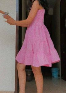Pink Gingham Tiered Mini Dress
