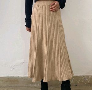 Beige Ribbed Knit Skirt