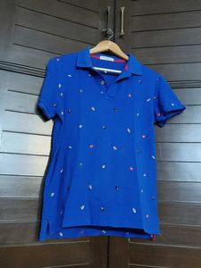 Bean Pole Men Blue Printed Slimfit Polo Tshirt