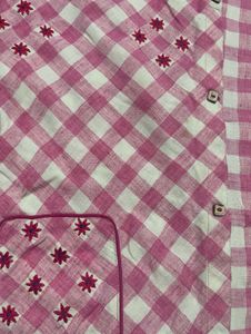 Pink Checkered Kurti Pant Set