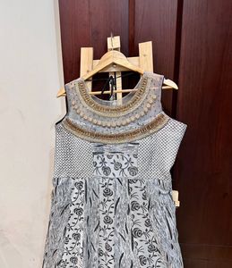 Grey New Like Printed Embroidered Ethnic Gown
