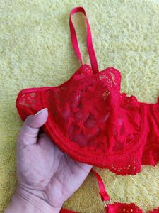 Red See-through Women Bra Set