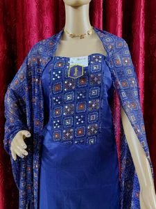 Blue Kurti Unstitched Mirror Work 🌌