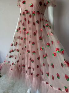 STRAWBERRY SEQUINED FLOWY TULLE DRESS