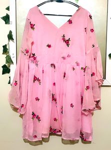 Flower Embroidery Light Pink Dress