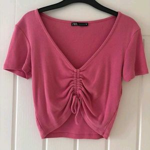 Zara Ruched Tie up Crop Top