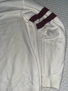 White  Unisex Sweatshirt With Brown Strips