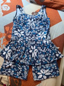 Floral Swim Dress - Navy Blue