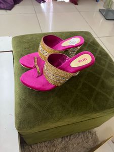 New Pink &amp; Gold Embellished Heels With Sticker
