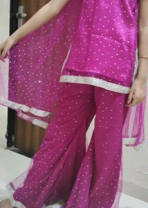 Pink Polka Dot Plazzo Kameez With Dupatta 👍