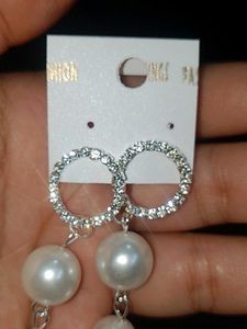 Pearl &amp; Rhinestone Dangle Earrings