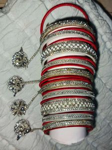 Red &amp; Silver Bangles Set Size ( 2.6 )