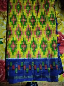 Yellow &amp; Blue Patterned Saree