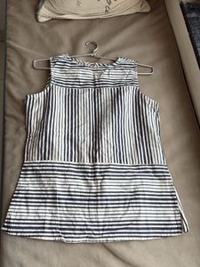 AND Cotton Grey &amp; Off-White Striped Sleeveless Top