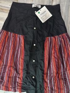 Striped Ethnic Botton Down Skirt With Tags