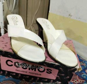 White Wedges With Transparent Straps