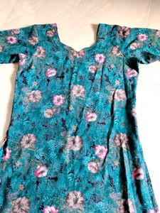 Floral Teal Kurta for Women - Good Condition