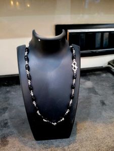 Black Moti Mala Pure Silver