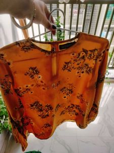Mustard Floral Printed Top With Bell Sleeves