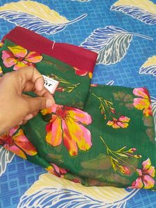 Floral Green Saree , No Blause