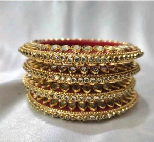 💥🆕️ Rajwadi Red Kundan Bangles (Set Of 4)