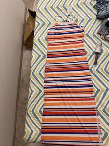 Striped Bodycon Dress with slit