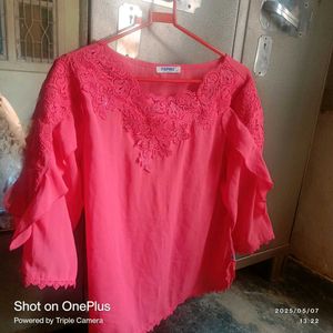 Coral Lace Trim Blouse